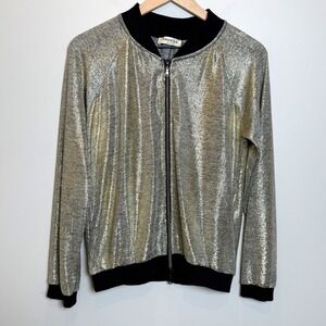 Trois Ka Womens M / L Metallic Bomber Jacket Gold Full Zip Made in France Light